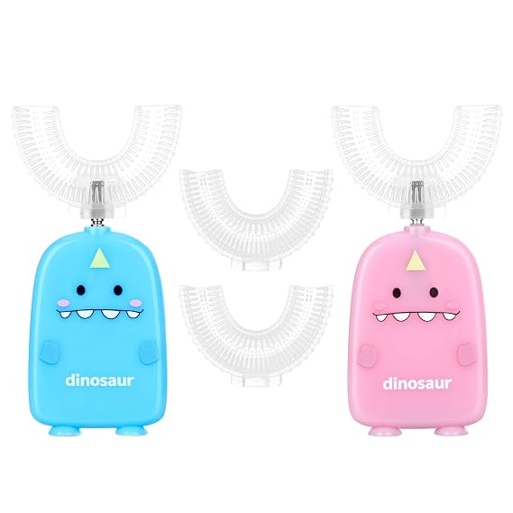U Shaped Toothbrush Kids, Manual Whitening Massage U-Type Toothbrush with Detachable Food Grade Soft Silicone Brush Head, 360 Oral Teeth Cleaning Design for Toddlers and Children (BP-Age 2-6)