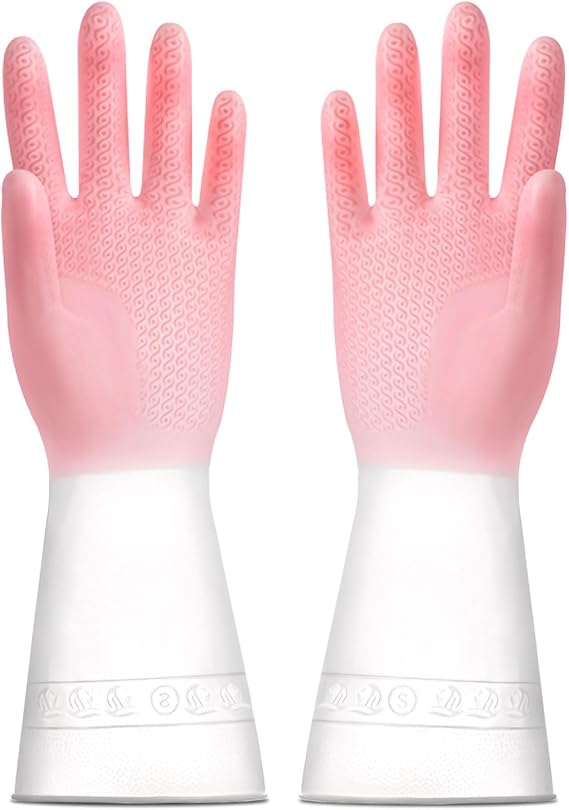 3 pair reusable cleaning gloves; kitchen dishwashing gloves; household waterproof gloves; household kitchen gloves