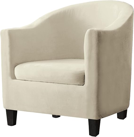 2 Piece Velvet Tub Chair Covers for Armchairs,Spandex Tub Chair Slipcovers,Stretch Tub Chair Slipcover Furniture Protector Cover Sofa Slipcover for Tub Chair (Beige, 1)