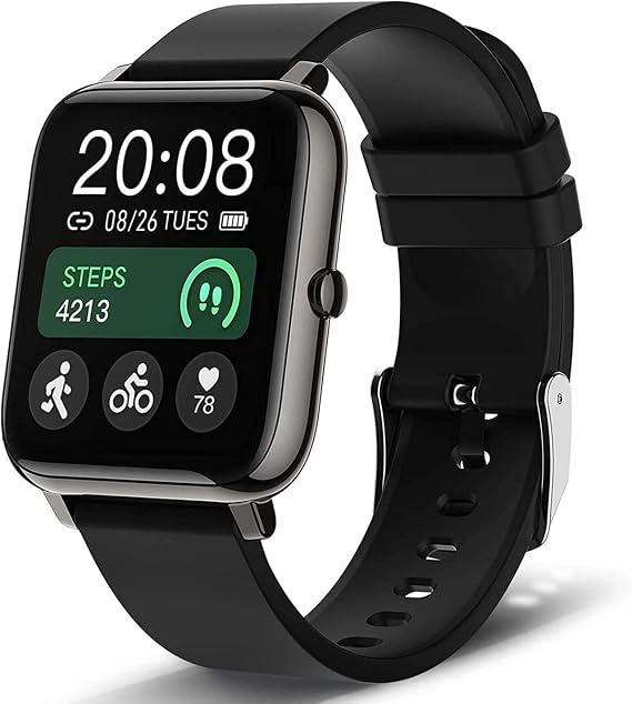 Popglory Smart Watch, Smartwatch with Blood Pressure, Blood Oxygen Monitor, Fitness Tracker with Heart Rate Monitor, Full Touch Fitness Watch for Android & iOS for Men Women (Black)