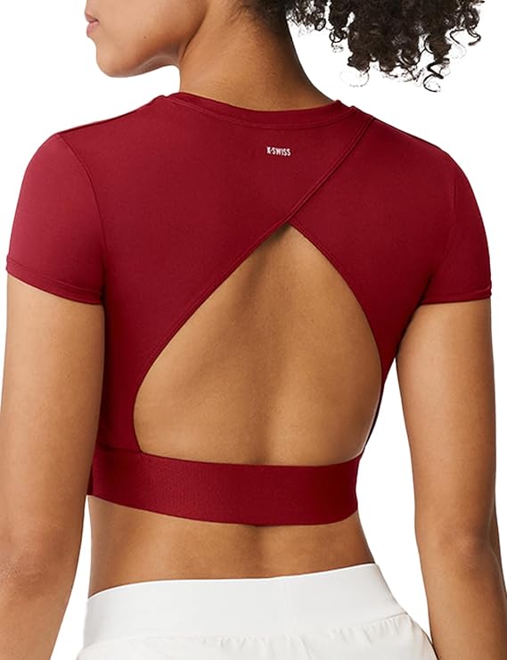 K-Swiss Crop Workout Tops for Women - Moisture Wicking Athletic Cropped T Shirts Short Sleeve Gym Yoga Baby Tees