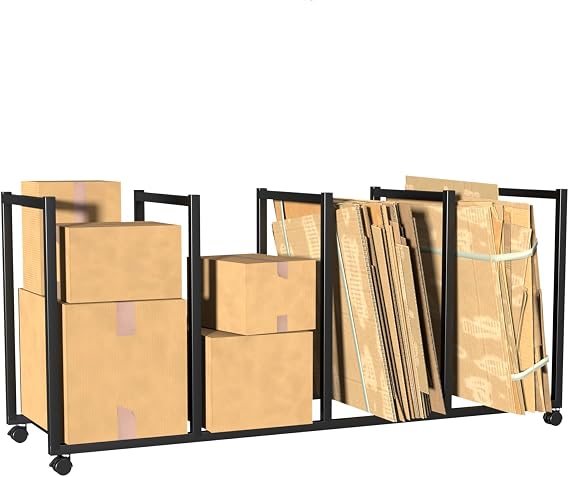 Commercial Carton Stand, Metal Rolling Cardboard Box Storage Rack with Wheels, Carton Cart for Home Warehouse Supermarket (Black, 47x13x19in/120x35x50cm)