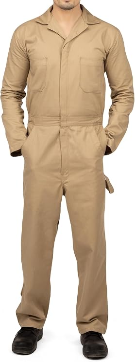 Durable Cotton Blend Coveralls for Men Relaxed Fit Work Mechanic Jumpsuit