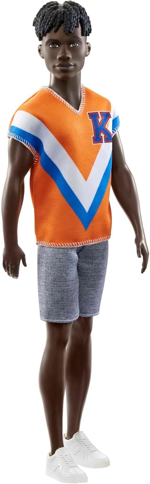 Barbie Fashionistas Ken Fashion Doll #203 with Twisted Black Hair Wearing Orange Athletic Jersey, Shorts & White Sneakers