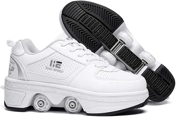 2-in-1 Roller Skates & Sneakers Uni Retractable Wheels Outdoor Fan & Fitness Kick Roller Shoes