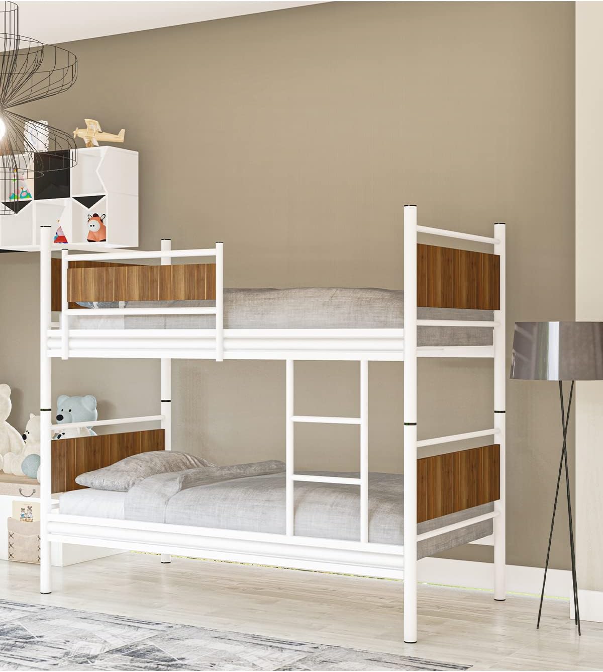Gm 128 Star Wooden Metal Bunk Bed White-walnut