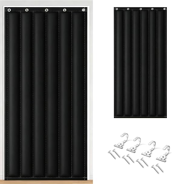 Soundproof Curtain Blanket for Door Soundproofing, Sound Proof Door Cover | 3-Layer Thickened Waterproof Thermal Acoustic Curtain, with Hook Screw Kit, for Bedroom, Music Studio, Gaming Room, 95x220cm
