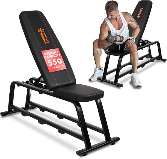 SQUATZ Adjustable Bench for Home Gym - Versatile Weight Bench for Men & Women - Ergonomic Workout Bench for Bench Press & Full Body Exercise - Heavy-Duty Steel, Non-Slip Design