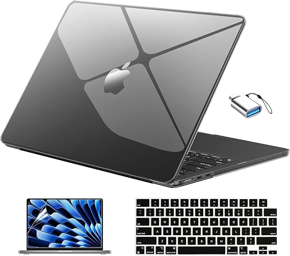EooCoo for MacBook Air 13 inch Case M5/M4/M3/M2 2026-2022, Crystal Black