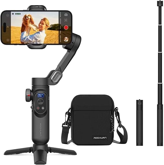 AOCHUAN 3-Axis Gimbal Stabilizer for Smartphone Smart X Pro & B10 Storage Bag & E10 Extension Rod