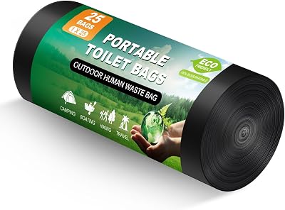 25 Portable Toilet Bags, Thick Biodegradable Camping Toilet Bags for Portable Potty, 8 Gal Compost Toilet Waste Potty Bag for 5 Gallon Bucket Seat Adults Outdoor, 1.1 Mil