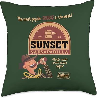 Fallout Video Game Sunset Sarsaparilla Vintage Ad Throw Pillow