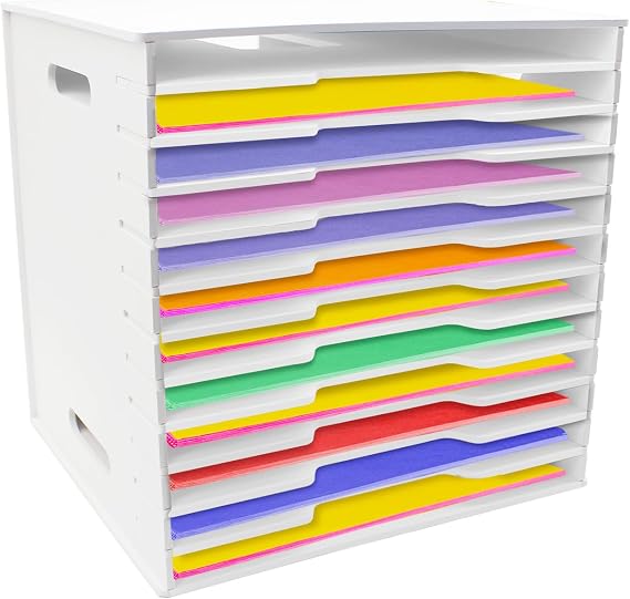12 Tier Scrapbook Paper Organizer - 13" x 13" Scrapbook Paper Organizer Storage, Desk File Sorter Storage Craft & Stamp Cardstock Storage Rack for Home Office & Classrooms