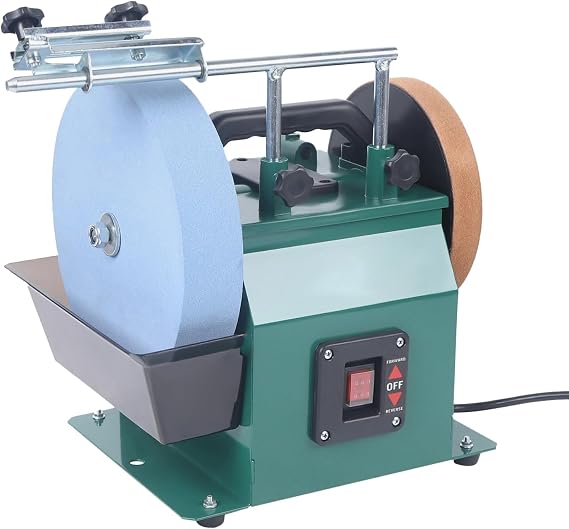 Water Cooled Sharpening System, 10 Inch Two Direction Electric Knife Sharpener with Adjustable Reservoir, Bench Wet Stone Grinding Machine with Paste, for Knife Sharpening and Polishing