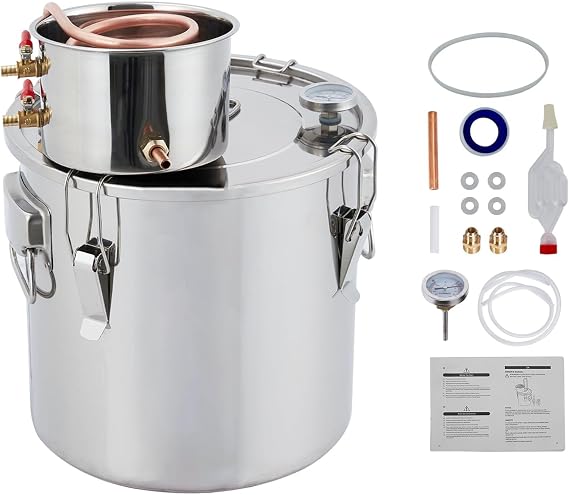 10 Gal 38L Stainless Steel Alcohol Still, Alcohol Distiller Kit with Thermometer, Ideal for Whiskey/Brandy/Essential Oil Distilling & Multi-Fuel Heating Compatibility