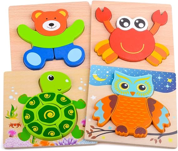 Wooden Puzzle Jigsaw Toys for 1 2 3 Year Old Toddlers, Montessori Toys for Kids Boys Girls Age 1-3 Preschool Educational Learning Toy for 12-36 Months Baby Boy Girl Children Birthday Gifts