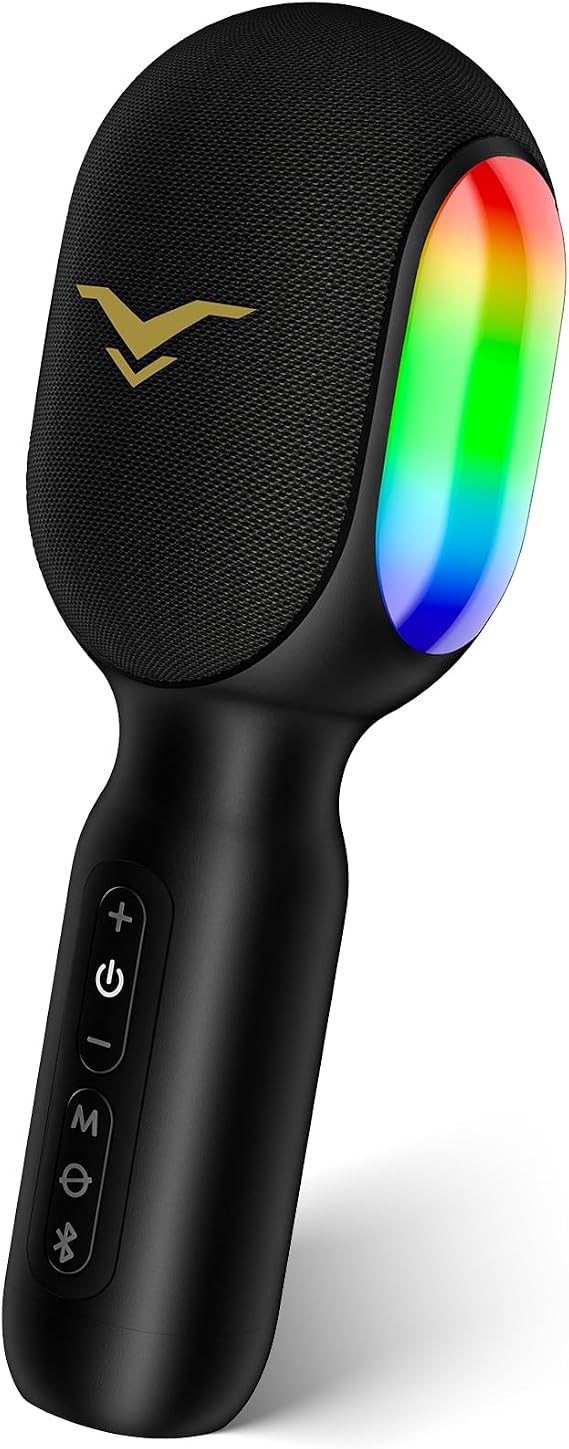 Bluetooth Karaoke Microphone, Portable Car Karaoke Microphone with Duet Mode, Dynamic Lights, Built-in Speaker, Vocal Remover, Music Recording, Gift for Adults & Kids, Wireless Karaoke Mic for Home