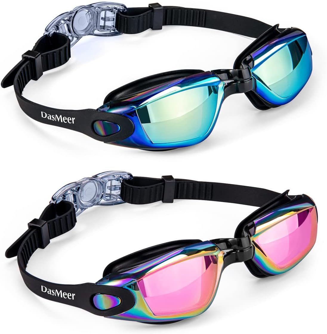 DasMeer Swim Goggles for Adult Men Women No Leak Swimming Goggles with Anti-UV Protection No Fog Goggles 2 Pack