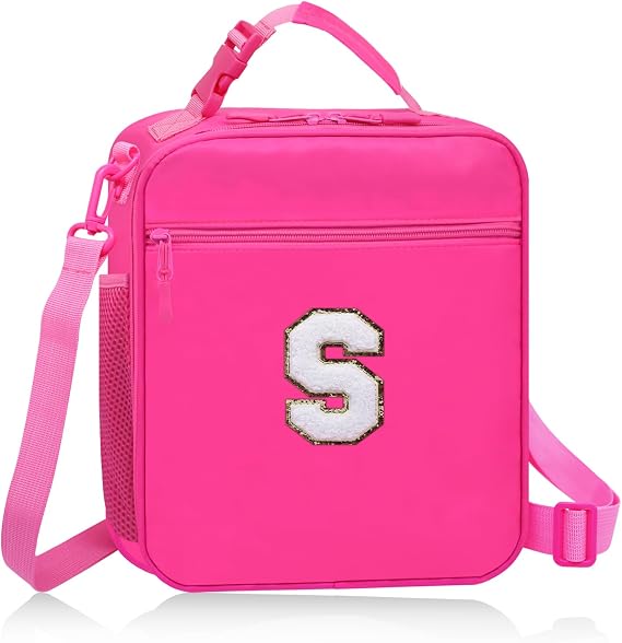 Lunch Bag Kids Lunch Box Containers for School Work Office Picnic Travel, Insulated Lunch Tote Bag for Women Girls Food Cooler Carrier with Water Bottle Holder Handheld Shoulder Strap Pink S