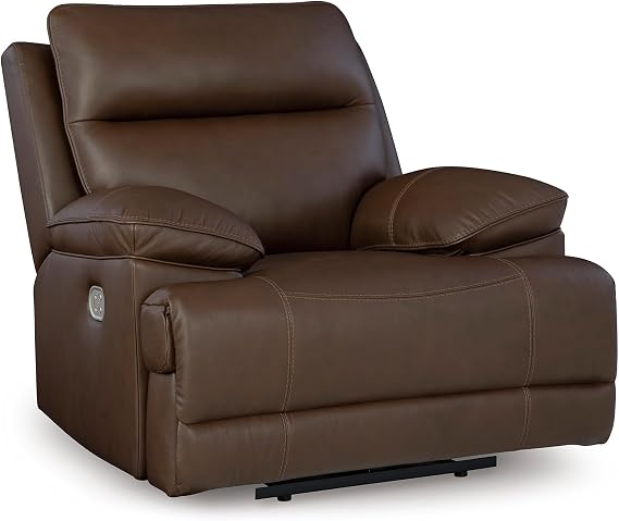 Signature Design by Ashley VonRyan Power Recliner, Zero Gravity Oversized Leather Recliner with Adjustable Headrest, Living Room Chair with USB Port, Tobacco Brown