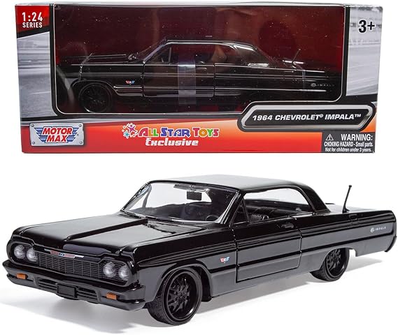 1964 Impala Black with Custom Deep Dish Wheels 1/24 Diecast Model Blacked Out Lowrider Motormax All Star Toys Exclusive 73259