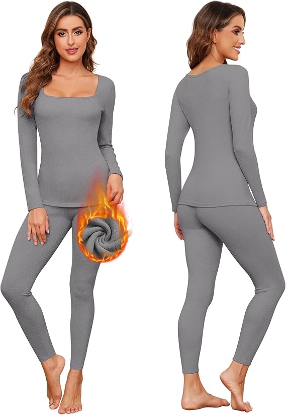 Women's Thermal Underwear Set Long Johns Fleece Lined Base Layer Long Sleeve Warm Shirts Winter Cold Weather Top Bottom