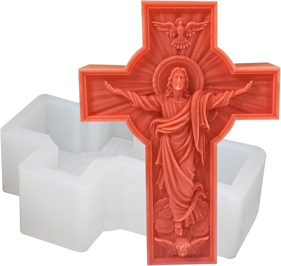 Cross Candle Silicone Mold Super Large Cross Jesus Silicone Mold 3D Cross Candle Making Mold Large Resin Casting Mold for Candle Wax Chocolate Pendant Resin Craft