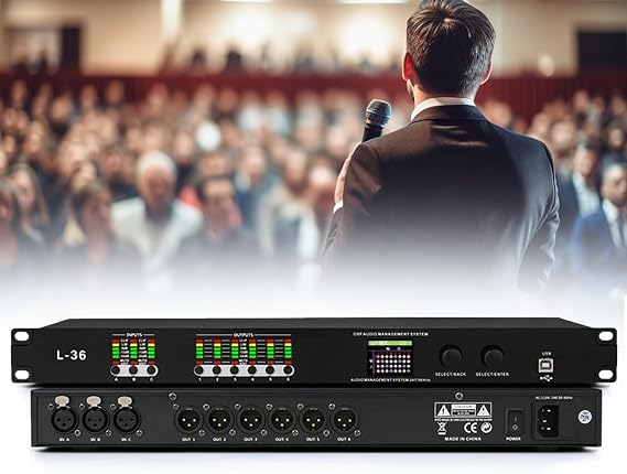 Digital Audio Processor, 32-bit Karaoke System with 16 Modes, PC Interface, Prevents Howling, DSP Stage Sound Equipment for Home, Stage, Church