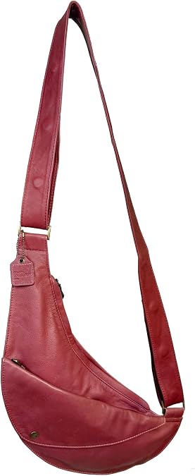 SASH Crossbody Bag - Half Bag with Flap (Left) in Leather - Travel Sling Bag with FRID-Protected Wallet - Red (Kwagala)