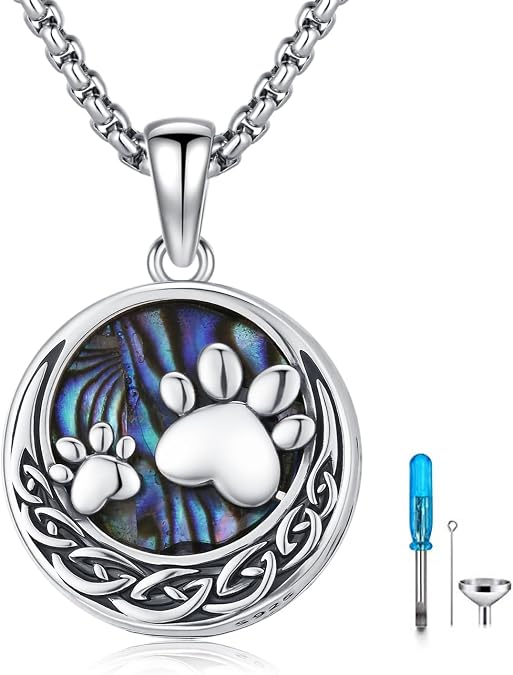 MEDWISE Wing/Paw Prints Urn Necklace for Ashes 925 Sterling Silver Necklace Guardian Angel Ashes Keepsake Memorial Urn Pendant Pet Cremation Jewelry for Ashes Memorial Jewelry for Dog Cat Pet Men