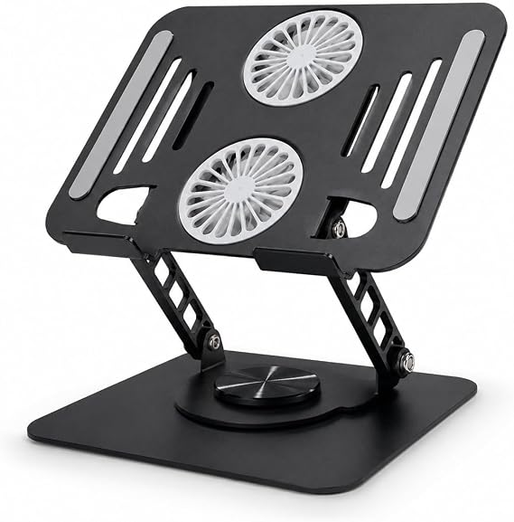 Coverzone Laptop Soğutucu Stand Çift Fanlı 360 Derece Döner Ayarlanabilir Notebook Yükseltici Metal Bilgisayar Standı Katlanabilir Masaüstü Laptop Tutucu | 286
