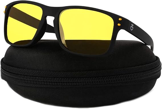 Optix 55 Polarized Night Driving Glasses for Men & Women - Yellow-Tinted, Anti-Glare with Hard Case