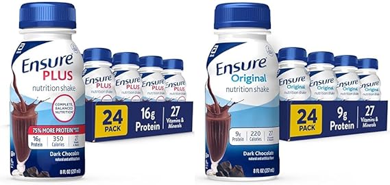 Ensure Plus Nutrition Shake, 24 Count, With 16 Grams of Protein, Meal Replacement Shakes, 8 Fl Oz & Original Dark Chocolate Nutrition Shake | Meal Replacement Shake | 24 Pack