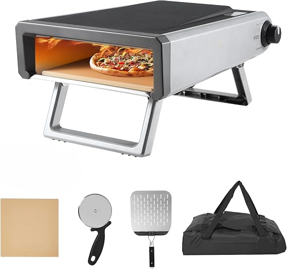 Gas Pizza Oven Outdoor - 12 Inch Propane Pizza Oven High Heat 950F - Professional Grade Stainless Steel Interior - Fast Preheating Pizza Maker for Artisan Neapolitan Pizza, Steaks, Fish