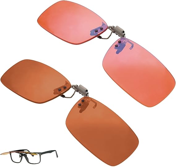 BRADDELL Indoor FL-41 Rose & Outdoor FL-60 Clip-on Fit-over Blue Blocking Migraine Computer Reading Glasses for Light Sensitivity, Photophobia and Fluorescent LED Lighting