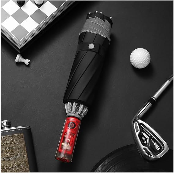 Compact Stick Umbrella with Mechanical Handle for Rain, Travel One-Click Automatic Open Close, Lightweight, UV Protection, Portable, Reinforced Fiberglass Ribs