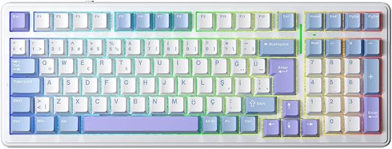 Aula F99 Mekanik RGB GrayWood V4 Switch 3 Modlu Kablosuz Makrolu Hot Swap Türkçe Q Klavye Mavi