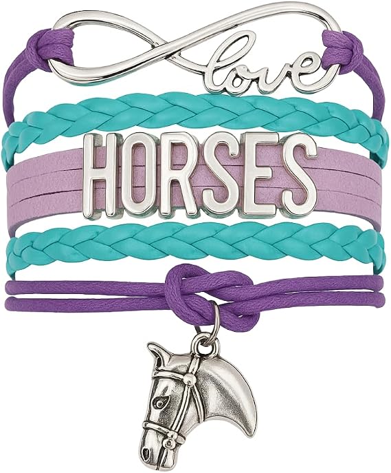 Horse Charm Bracelet, Horse Lovers Equestrian Jewelry - Pony Infinity Adjustable Bracelet for Women, Teens and Girls