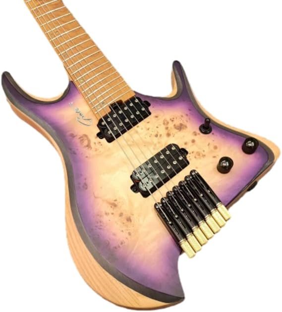 Purple 7-String Headless Electric Guitar, Maple Body & Neck, Rosewood Fretboard, Stainless Steel Strings
