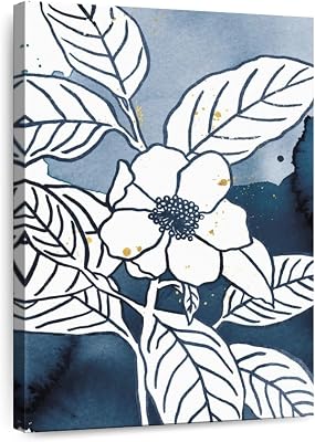 ElephantStock - Indigo Blooms I Wall Art - Vertical Canvas Wall Art - Living Room Wall Decor - Painting Poppies Canvas Art - White And Blue Decor by Wild Apple Portfolio - 8 x 12