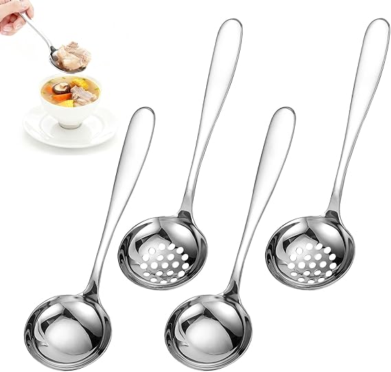 4Pcs Ladle Stainless Steel Spoon Kitchen Slotted Spoons and Soup Ladle Set