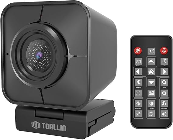 TOALLIN 4K Webcam for Streaming, Remote Control, 1/2.5" Sensor & 12MP, PDAF Auto-Focus, 5X Digital Zoom and Image Mirroring, Dual Noise-Reduction Mics, USB Web Camera for Conferencing, Video Calls