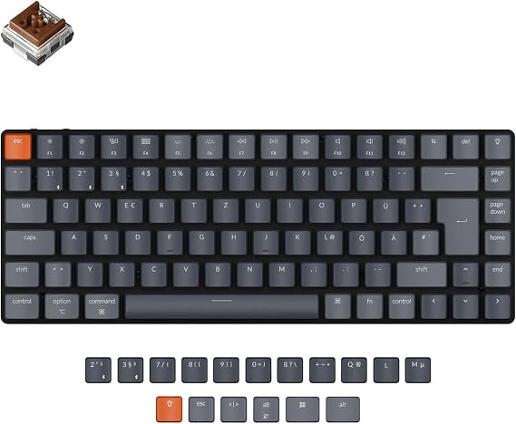 Keychron K3 Ultra-Slim Bluetooth Wireless Mechanical Keyboard ISO DE Layout Hot-Swappable Low Profile Optical Brown Switch White Backlit Gaming Keyboard for Mac Windows