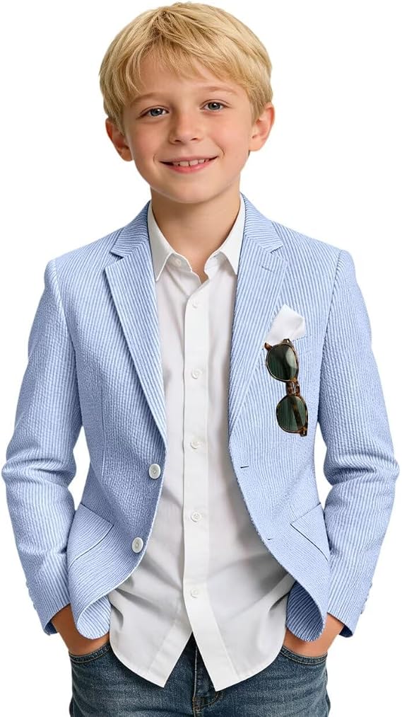 Boys Blazer Seersucker Suits Jacket Casual Stripe Kids Sports Coat for Boy