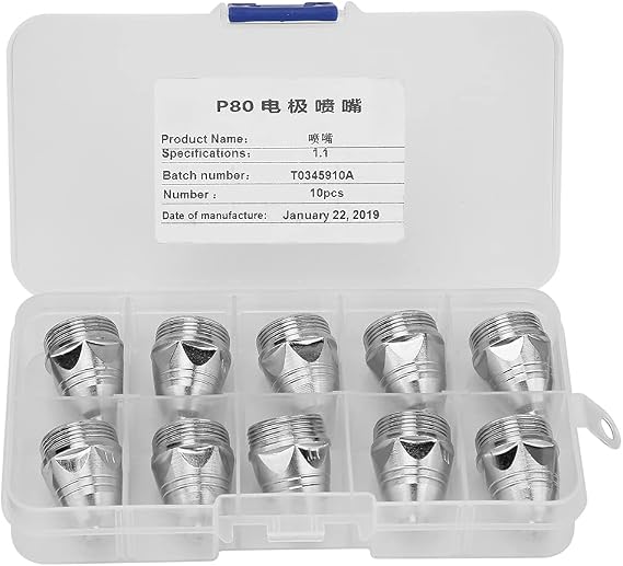 10pcs P80 Plasma Cutting Consumables, Plasma Cutter Torch Consumables, Torch Nozzle Tips Electrode, Torch Nozzle Tips Electrode Kits, 1.1mm Electrode Nozzle for Efficient and Precise Metal Cutting