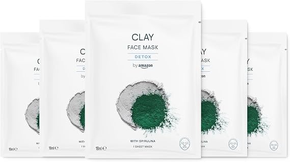 by Amazon Clay, Detox Face Sheet Mask, 18ml, 5 Pack