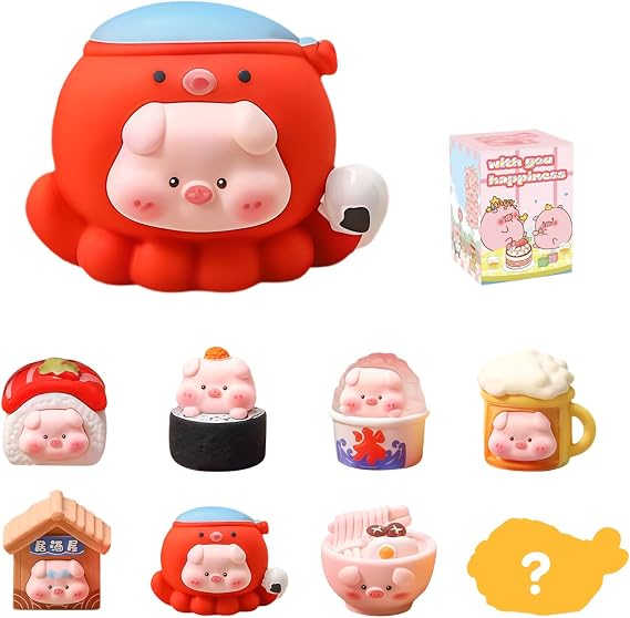 3 Pcs Izakaya Food Piggy Blind Box, Cute Food Themed Pig Desk Decor, Cute Pig Collectible Toys, Ornament Gift, Single Box