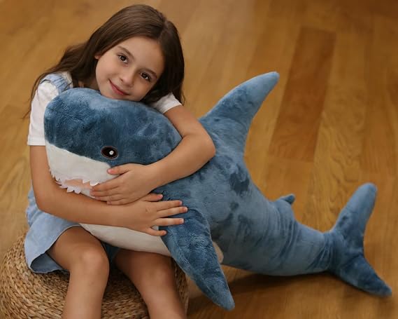 Cuddly Blue Shark Stuffed Animal, Soft Shark Plush Toy for Kids Birthday