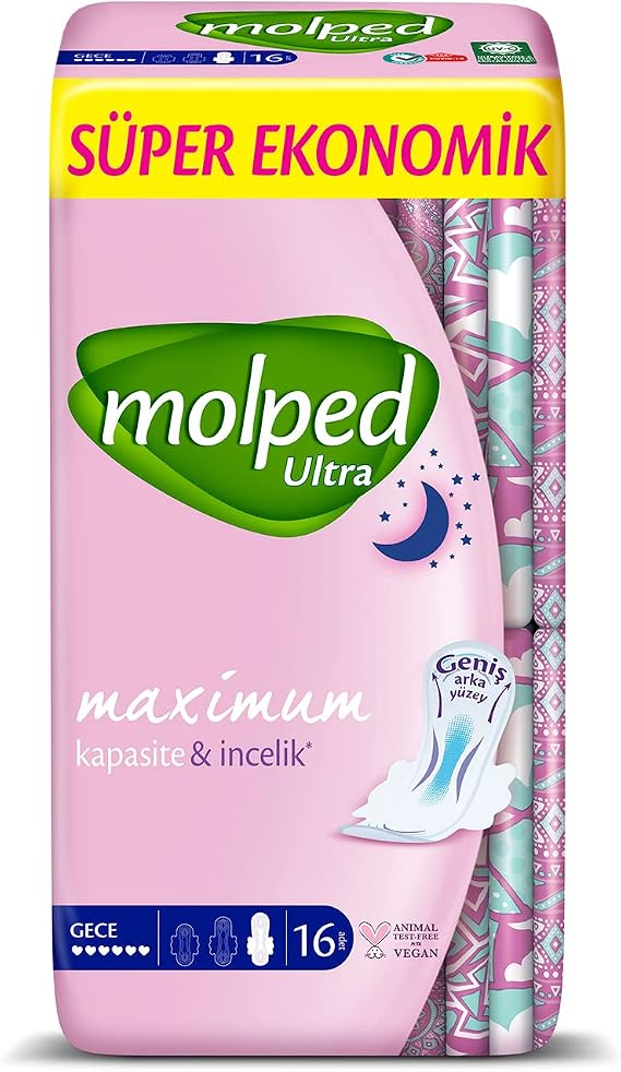 Molped Ultra Sanitary Pad Anatomical Night Super Economical 16 Pieces