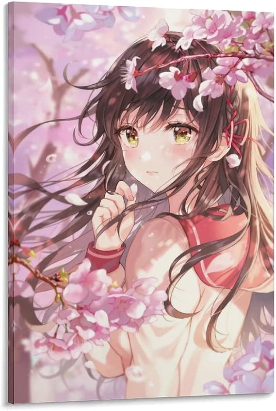 Kawaii Anime Girl Poster Under Romantic Cherry Blossom Tree ForTeen Girl Room Decor Wall Art Paintings Canvas Wall Decor Home Decor Living Room Decor Aesthetic 12x18inch(30x45cm) Frame